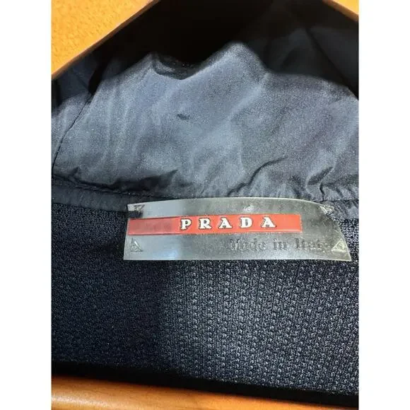 Prada Milano Red Tab Logo Full Zip Hooded Jacket In Black Womens Small
